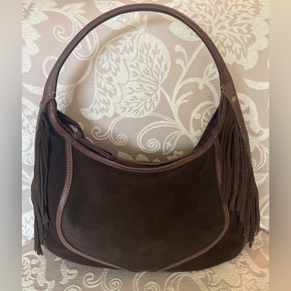 PELLE Studio Brown Genuine Leather Suede Fringe Boho Hobo Shoulder Bag W… - Picture 10 of 14